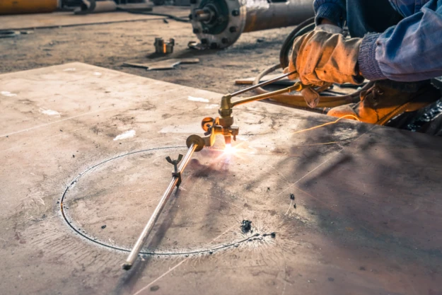Steel welding in progress